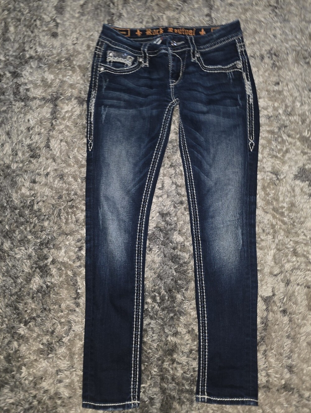 Rock Revival Women's Dark Skinny Jeans with White Contrast Stitching